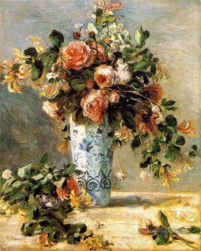 roses et jasmin dans un vase delft fleur Pierre Auguste Renoir Peinture à l'huile